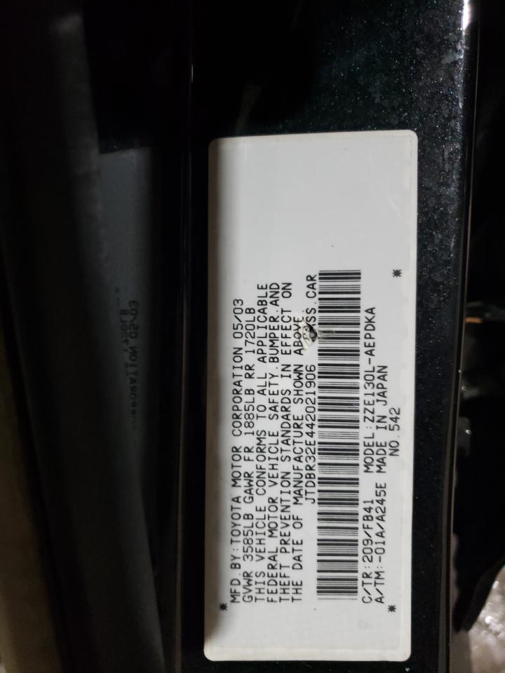 2004 Toyota Corolla VIN JTDBR32E442021906 Copart auction photo, side / rear end damage thumbnail 12