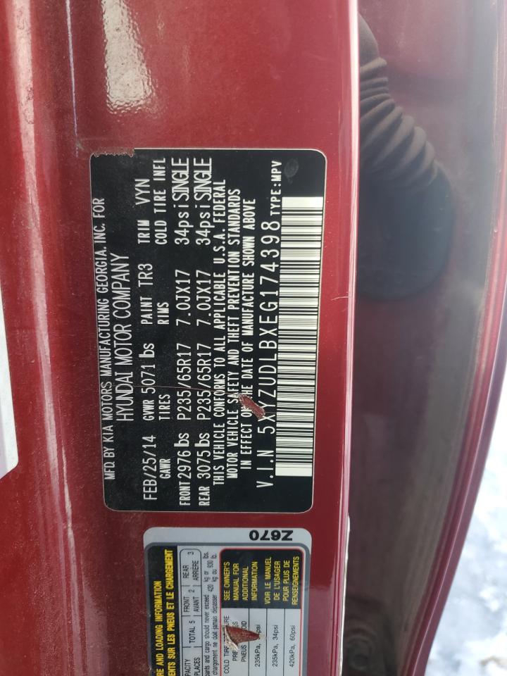 2014 Hyundai Santa Fe VIN 5XYZUDLBXEG174398 Copart auction photo, burn - engine damage thumbnail 12