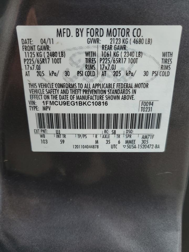 2011 Ford Escape VIN 1FMCU9EG1BKC10816 Copart auction photo, front end damage thumbnail 13