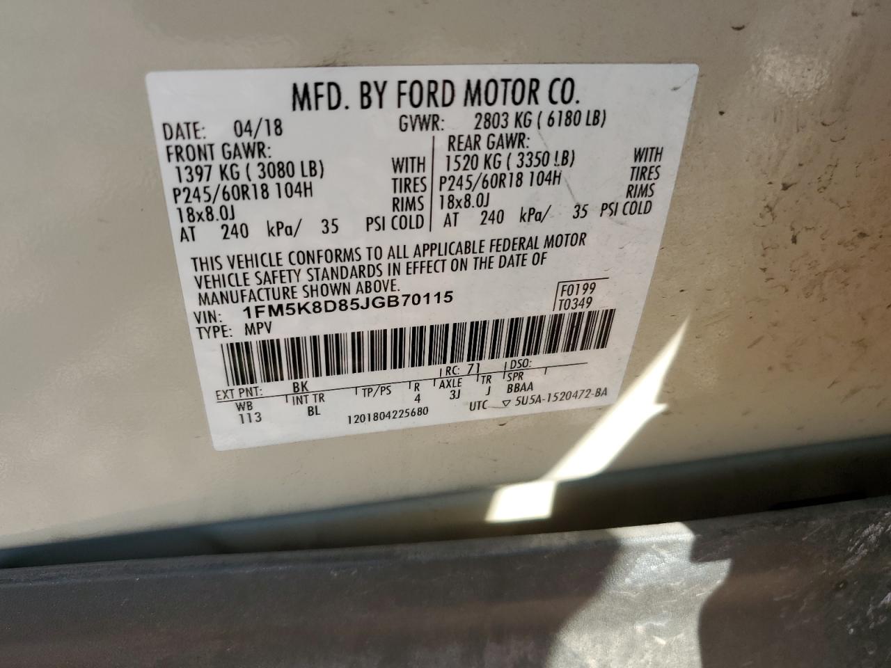 2018 Ford Explorer VIN 1FM5K8D85JGB70115 Copart auction photo, undercarriage / front end damage thumbnail 15