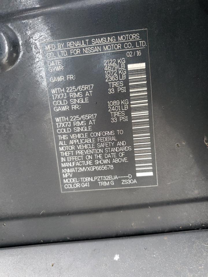 2016 Nissan Rogue VIN KNMAT2MVXGP665678 Copart auction photo, mechanical damage thumbnail 13