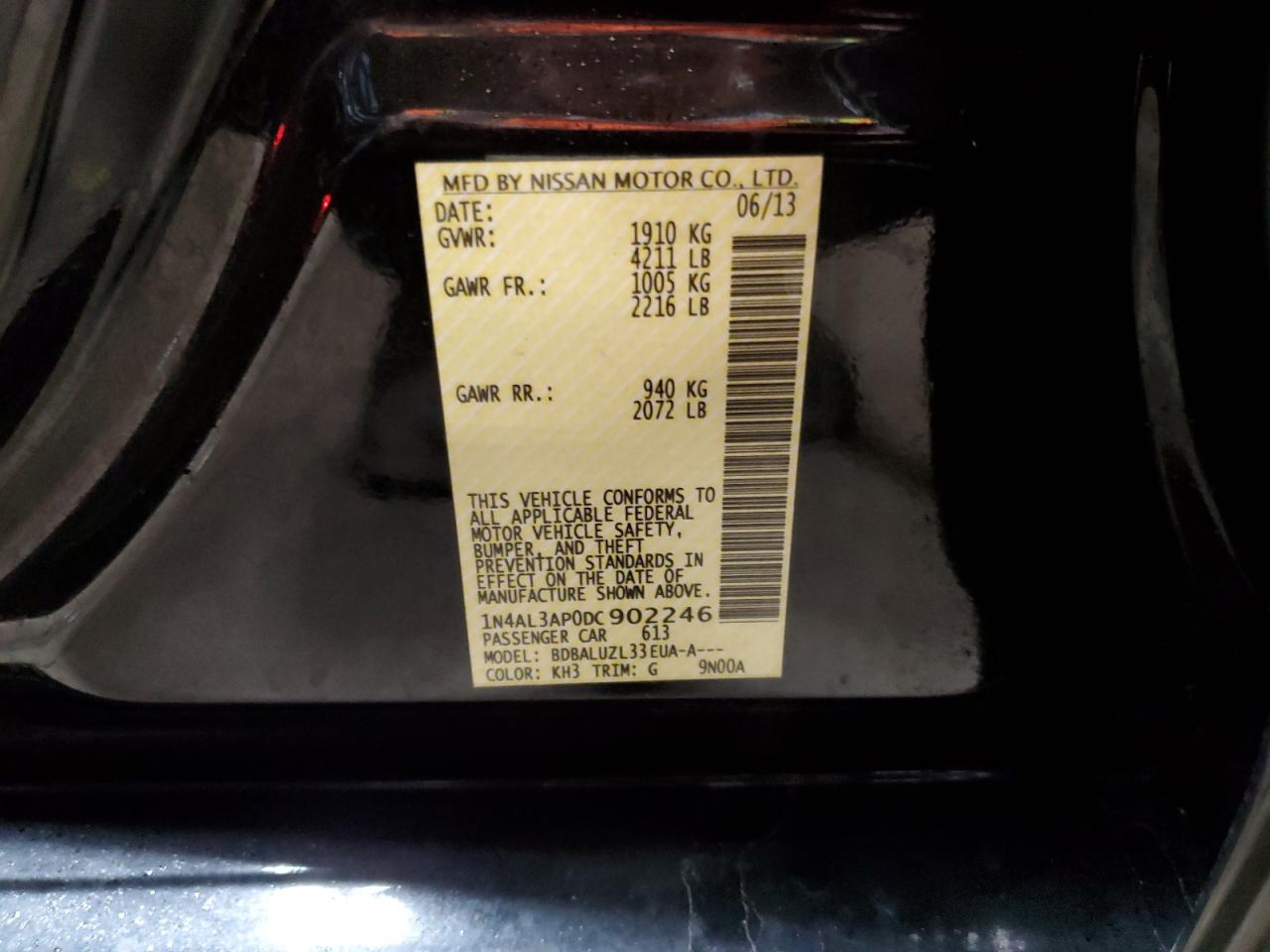 2013 Nissan Altima VIN 1N4AL3AP0DC902246 Copart auction photo, front end damage thumbnail 12