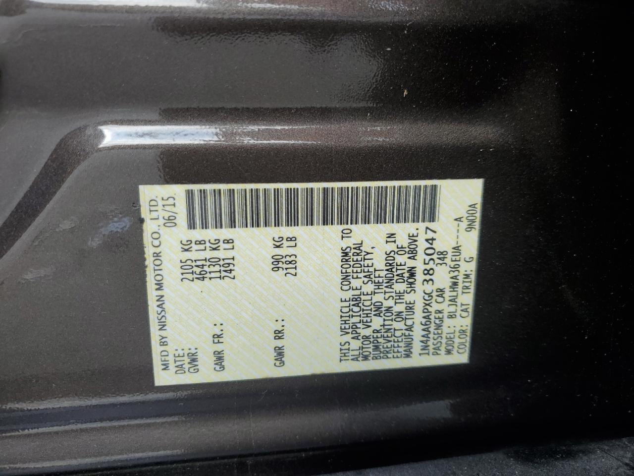 2016 Nissan Maxima VIN 1N4AA6APXGC385047 Copart auction photo, front end damage thumbnail 14