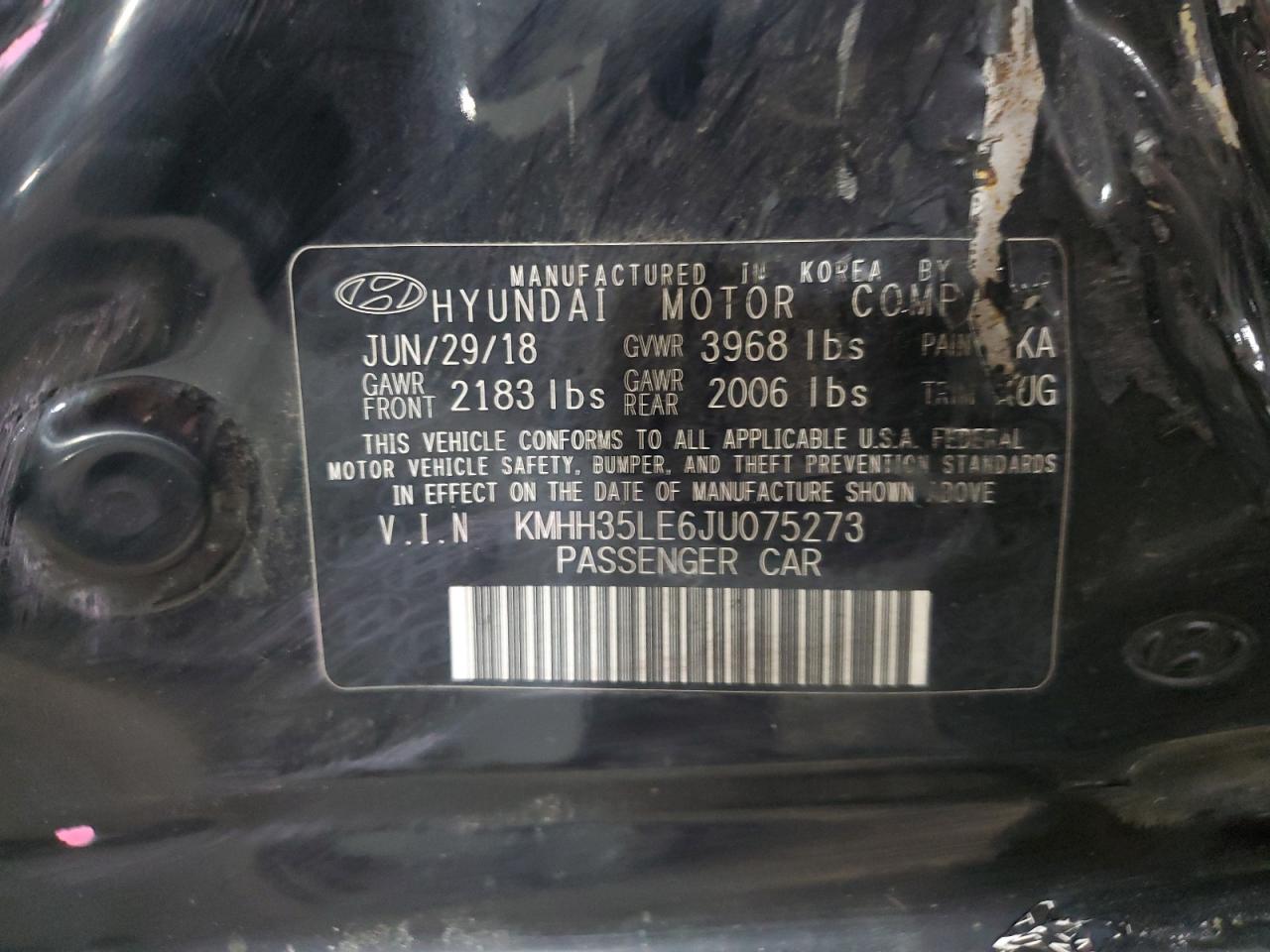 2018 Hyundai Elantra VIN KMHH35LE6JU075273 Copart auction photo, side damage thumbnail 12