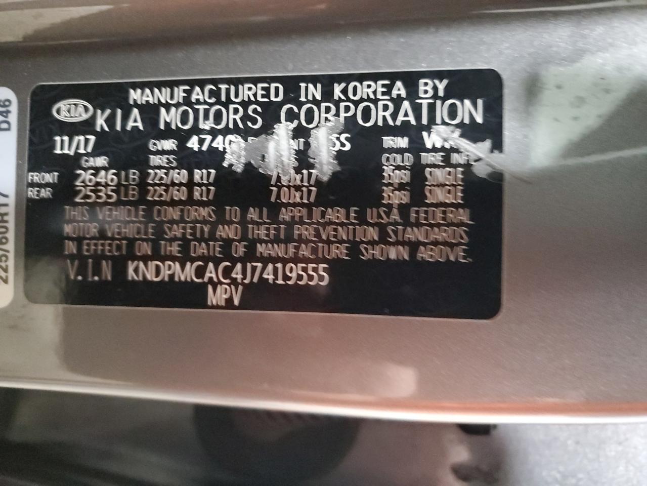 2018 KIA Sportage VIN KNDPMCAC4J7419555 Copart auction photo, front end damage thumbnail 12
