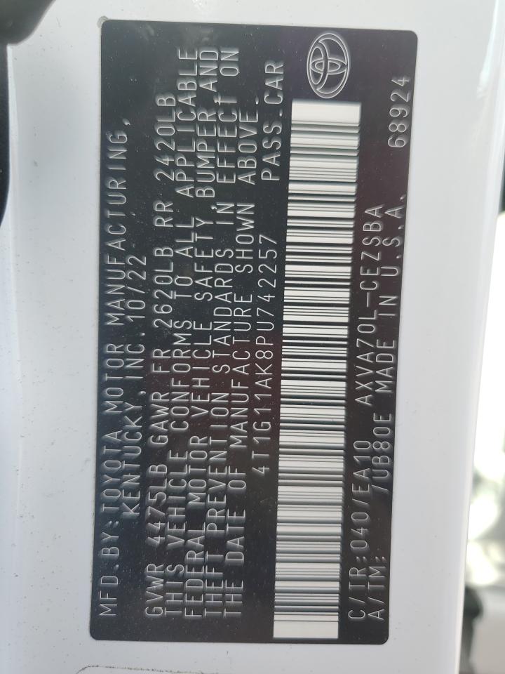 2023 Toyota Camry VIN 4T1G11AK8PU742257 Copart auction photo, front end / rear end damage thumbnail 15