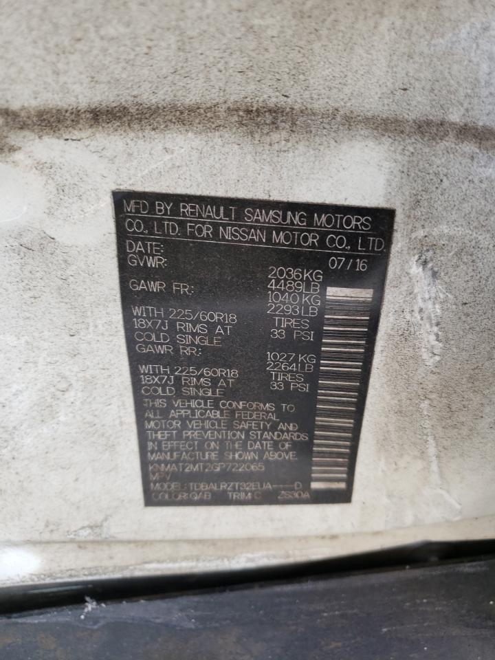 2016 Nissan Rogue VIN KNMAT2MT2GP722065 Copart auction photo, front end / side damage thumbnail 13