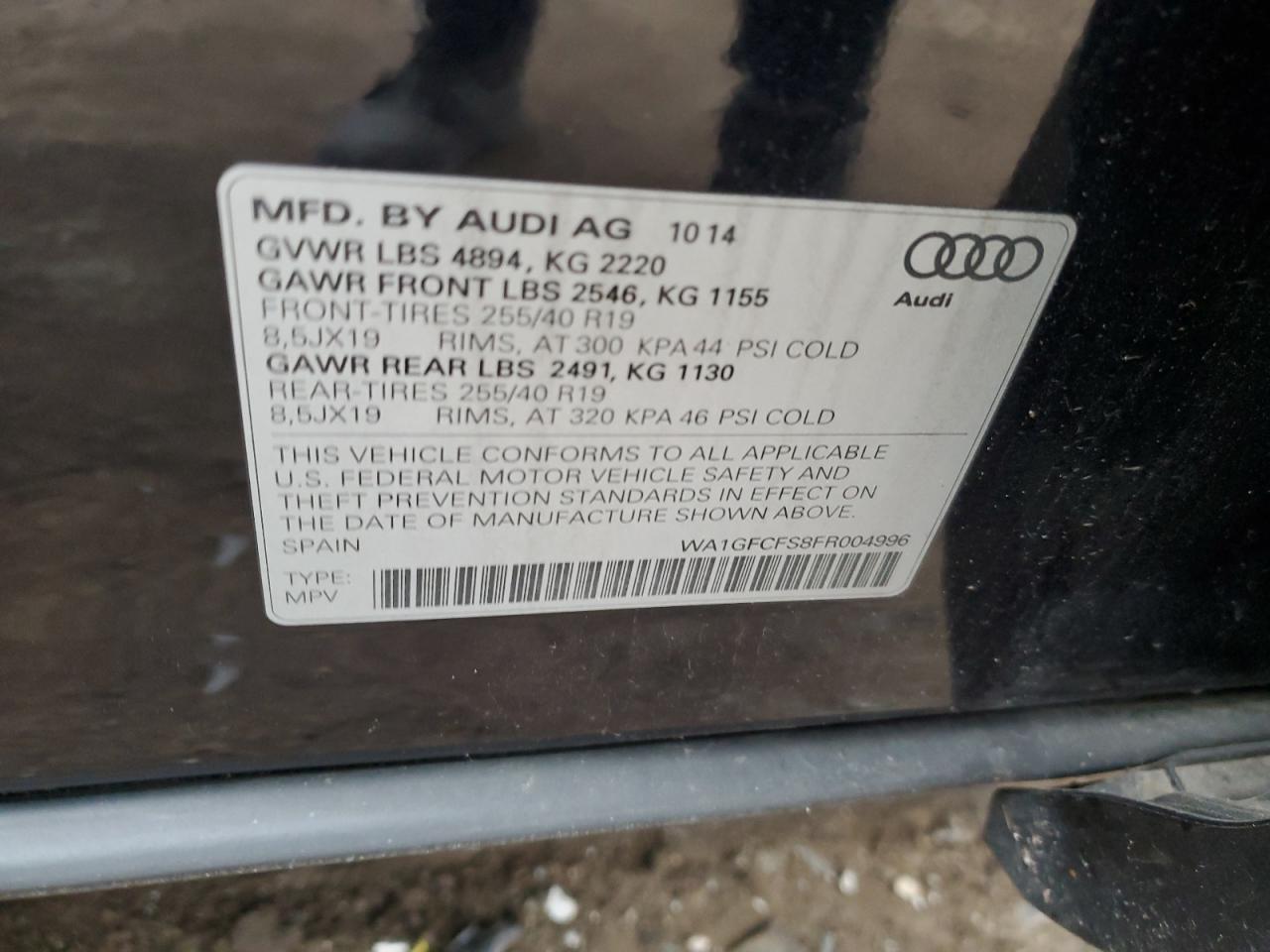 2015 Audi Q3 VIN WA1GFCFS8FR004996 Copart auction photo, all over damage thumbnail 13