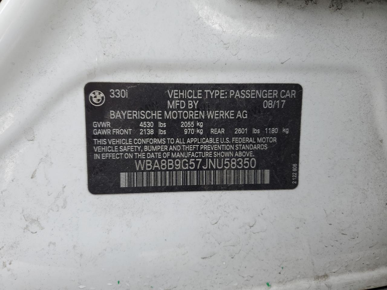 2018 BMW 3er VIN WBA8B9G57JNU58350 Copart auction photo, all over damage thumbnail 13