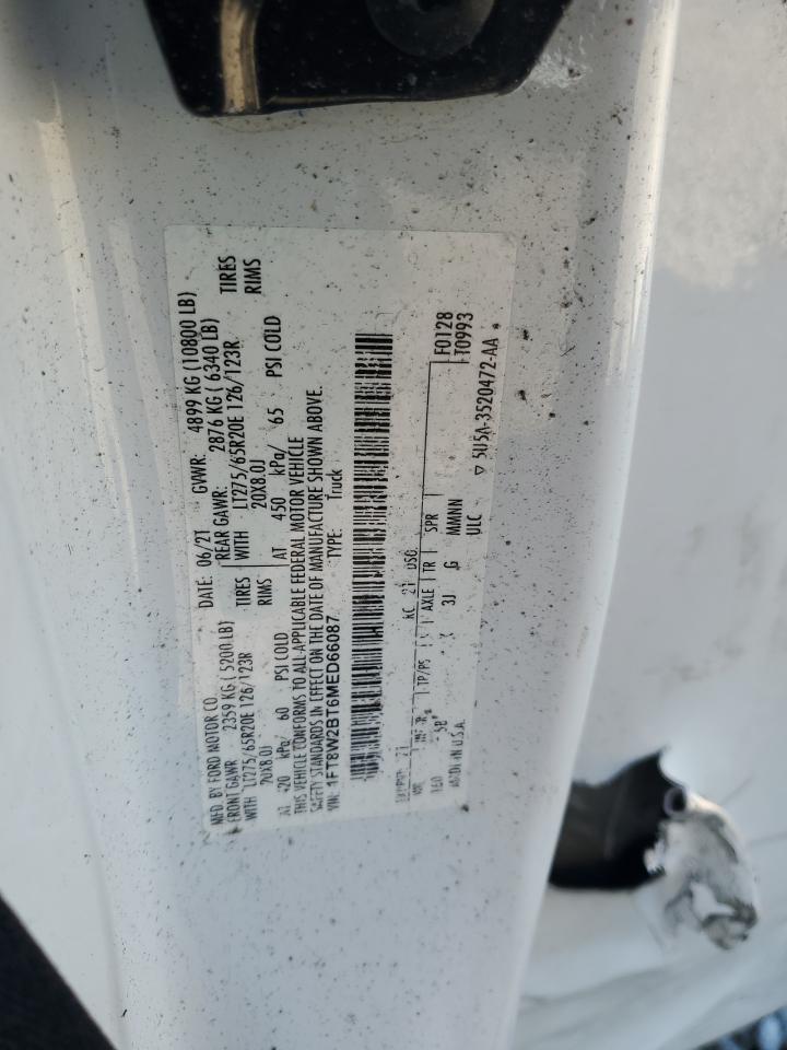 2021 Ford F250 VIN 1FT8W2BT6MED66087 Copart auction photo, front end / side damage thumbnail 14