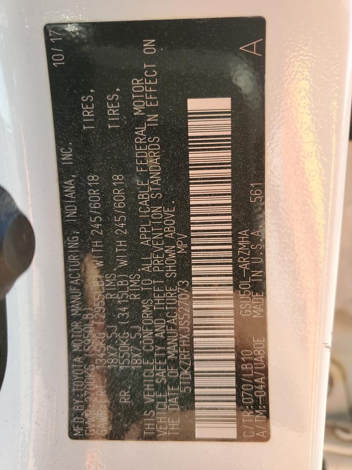 2018 Toyota Highlander VIN 5TDKZRFHXJS527073 Copart auction photo, front end / all over damage thumbnail 13