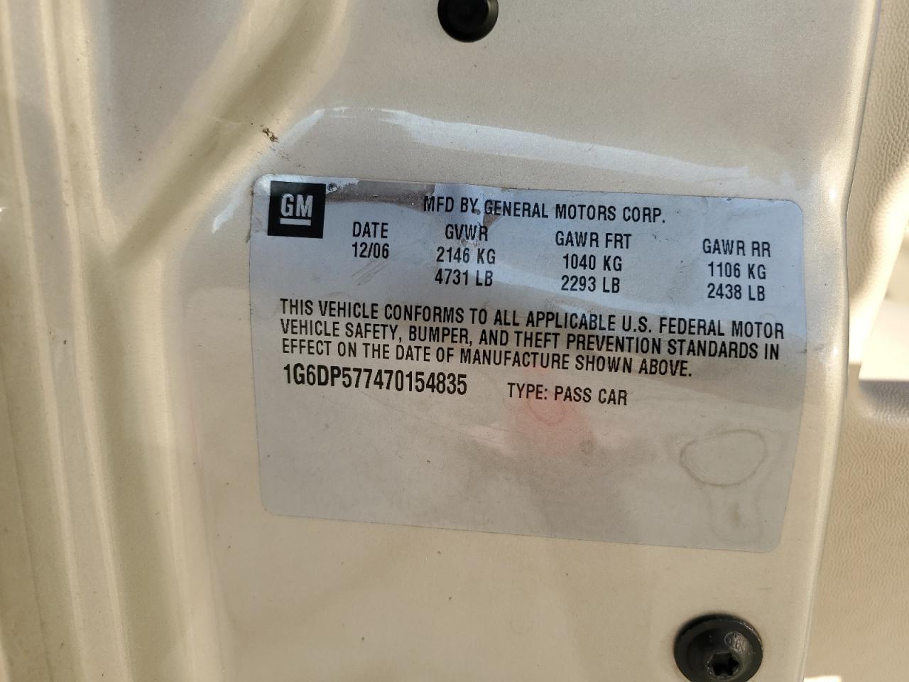 2007 Cadillac CTS VIN 1G6DP577470154835 Copart auction photo, side damage thumbnail 12
