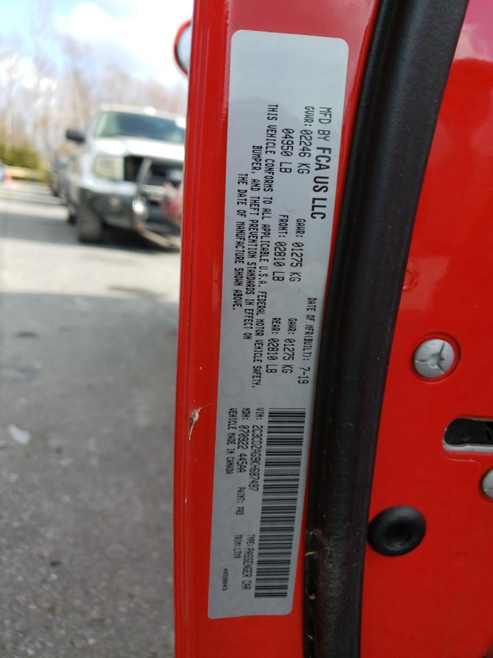 2019 Dodge Challenger VIN 2C3CDZAG9KH687497 Copart auction photo, front end damage thumbnail 12