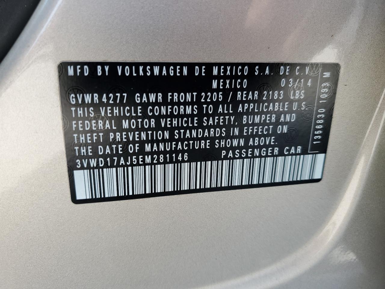 2014 Volkswagen Jetta VIN 3VWD17AJ5EM281146 Copart auction photo, front end damage thumbnail 13