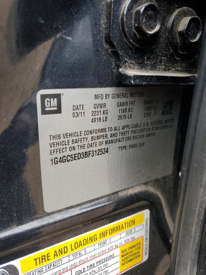 2011 Buick LaCrosse VIN 1G4GC5ED3BF312534 Copart auction photo, all over damage thumbnail 12