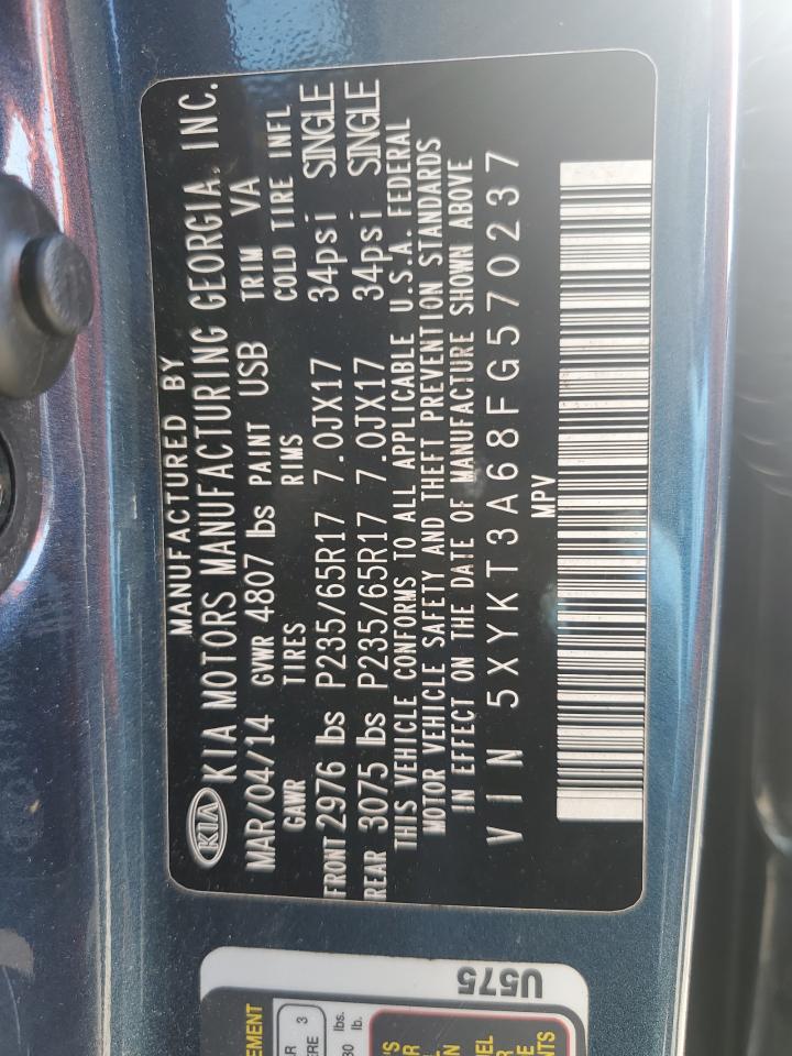2015 KIA Sorento VIN 5XYKT3A68FG570237 Copart auction photo, front end damage thumbnail 14