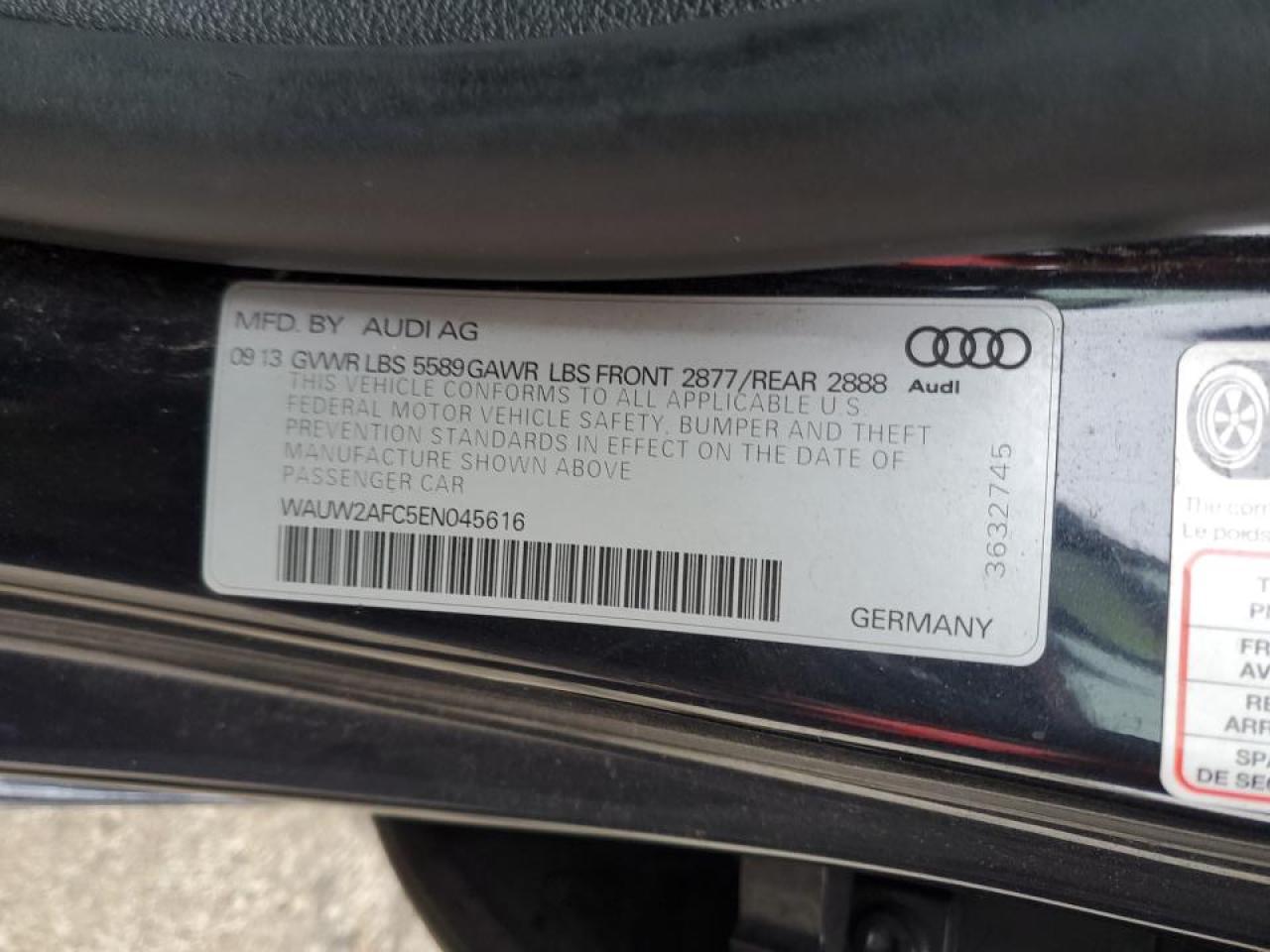 2014 Audi S7 VIN WAUW2AFC5EN045616 Copart auction photo, front end damage thumbnail 12