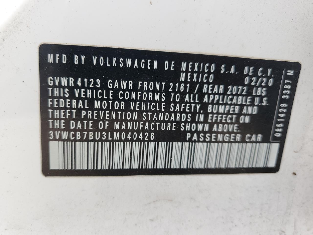 2020 Volkswagen Jetta VIN 3VWCB7BU3LM040426 Copart auction photo, front end damage thumbnail 14