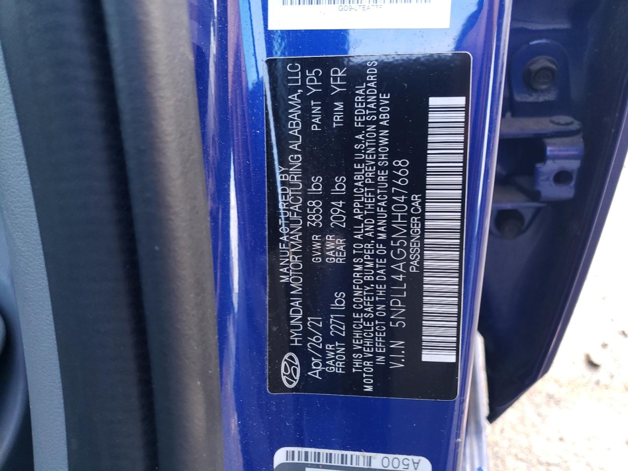 2021 Hyundai Elantra VIN 5NPLL4AG5MH047668 Copart auction photo, front end / side damage thumbnail 12