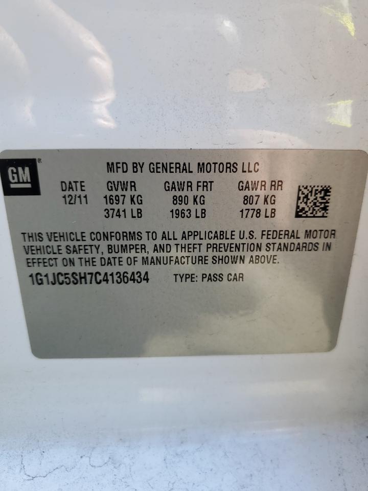 2012 Chevrolet Sonic VIN 1G1JC5SH7C4136434 Copart auction photo, front end / minor dent/scratches damage thumbnail 12