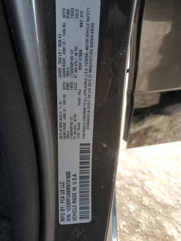 2021 RAM 1500 VIN 1C6SRFU98MN741605 Copart auction photo, side / rear end damage thumbnail 12