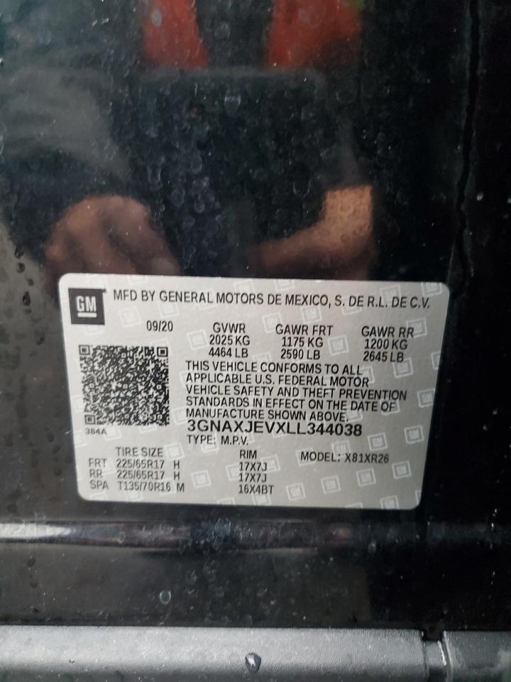 2020 Chevrolet Equinox VIN 3GNAXJEVXLL344038 Copart auction photo, front end damage thumbnail 13