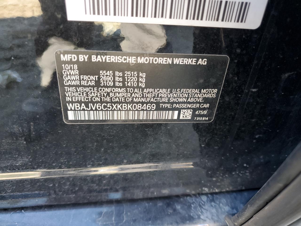 2019 BMW 6er VIN WBAJV6C5XKBK08469 Copart auction photo, front end damage thumbnail 12