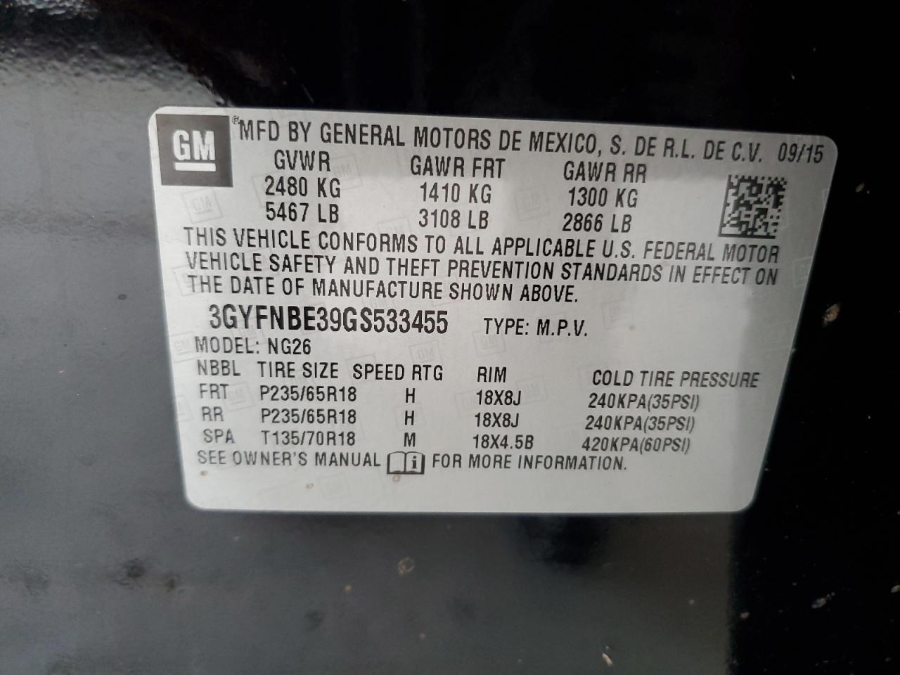 2016 Cadillac SRX VIN 3GYFNBE39GS533455 Copart auction photo, minor dent/scratches damage thumbnail 13