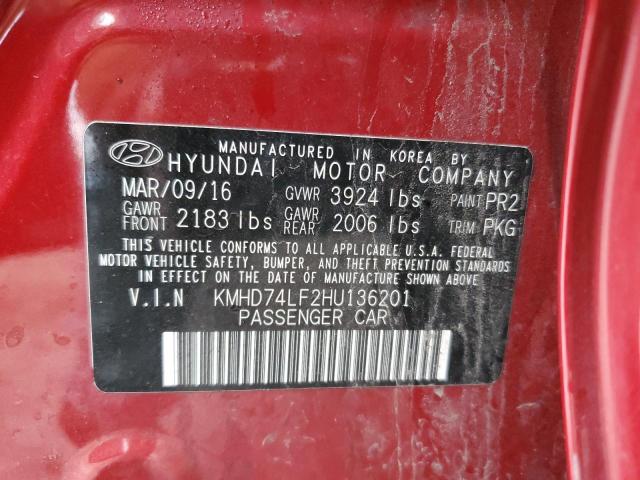 2017 Hyundai Elantra VIN KMHD74LF2HU136201 Copart auction photo, side / front end damage thumbnail 12