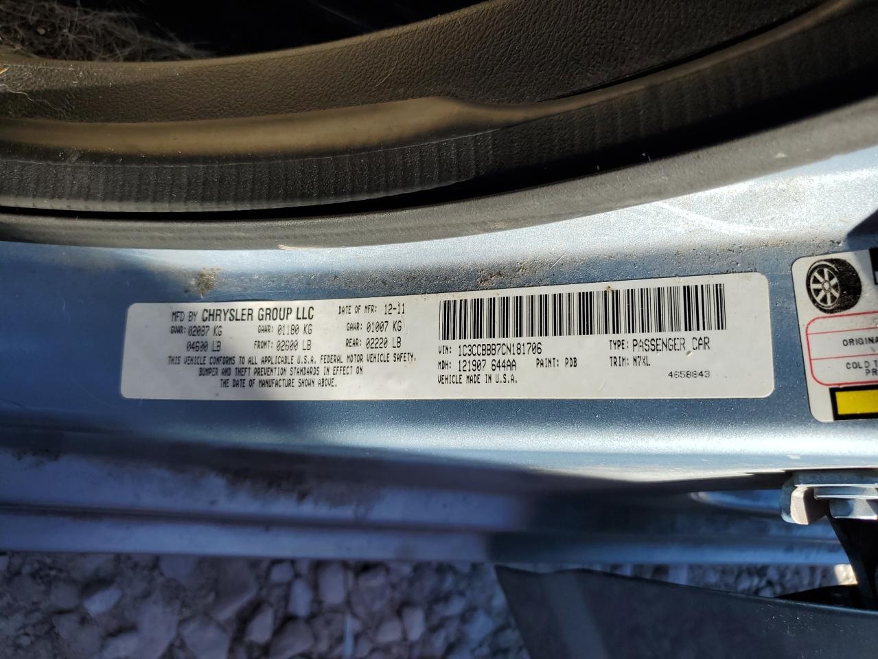 2012 Chrysler 200 VIN 1C3CCBBB7CN181706 Copart auction photo, front end damage thumbnail 12
