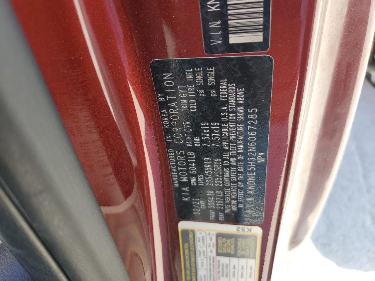 2022 KIA Carnival VIN KNDNE5H32N6067285 Copart auction photo, all over damage thumbnail 15