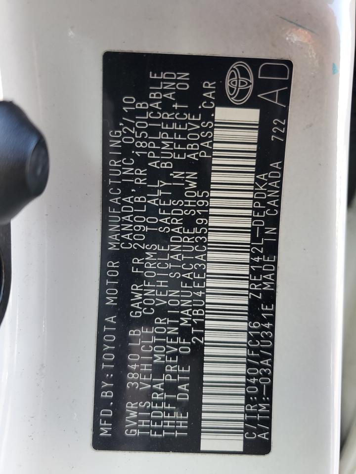 2010 Toyota Corolla VIN 2T1BU4EE3AC359195 Copart auction photo, front end damage thumbnail 12