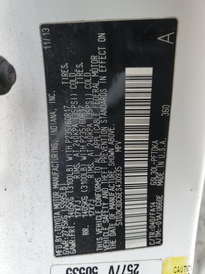 2014 Toyota Sienna VIN 5TDZK3DC6ES430935 Copart auction photo, side / rear end damage thumbnail 15