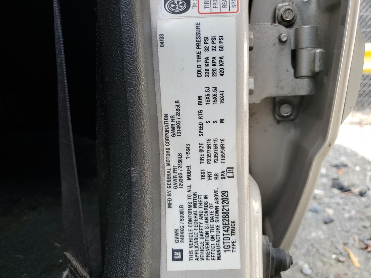 2008 GMC Canyon VIN 1GTDT43E288212029 Copart auction photo, front end damage thumbnail 14