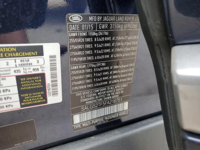 2015 Land Rover Range Rover VIN SALGS2TF5FA216751 Copart auction photo, side / front end damage thumbnail 13