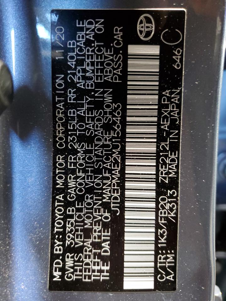 2021 Toyota Corolla VIN JTDEPMAE2MJ156463 Copart auction photo, side / rear end damage thumbnail 14