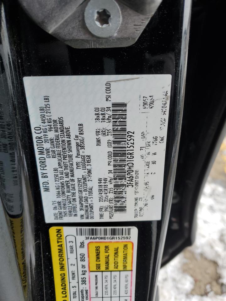 2016 Ford Fusion VIN 3FA6P0HD1GR152592 Copart auction photo, front end damage thumbnail 12