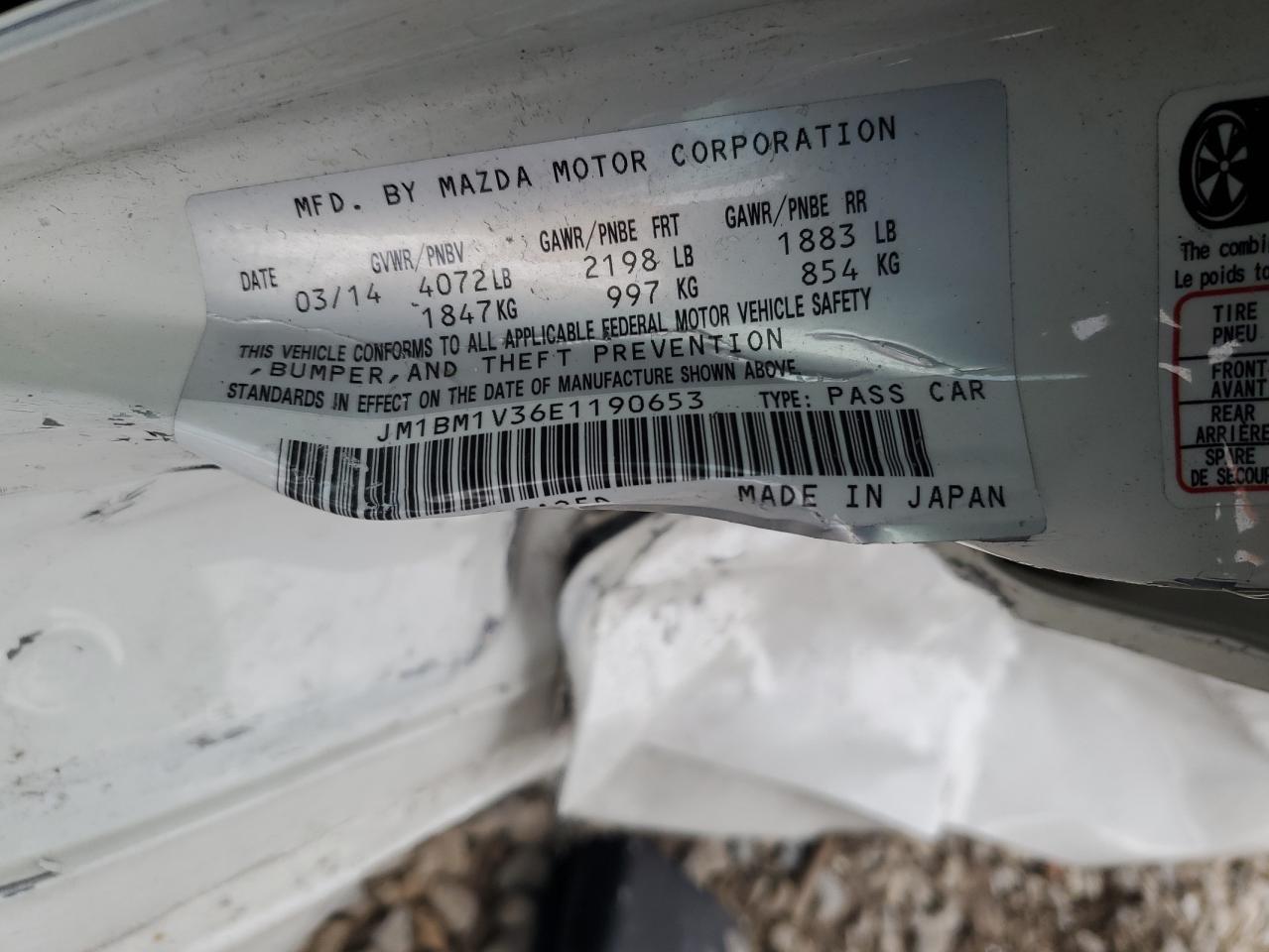 2014 Mazda 3 VIN JM1BM1V36E1190653 Copart auction photo, all over damage thumbnail 12