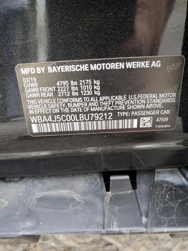 2020 BMW 4er VIN WBA4J5C00LBU79212 Copart auction photo, front end / side damage thumbnail 15
