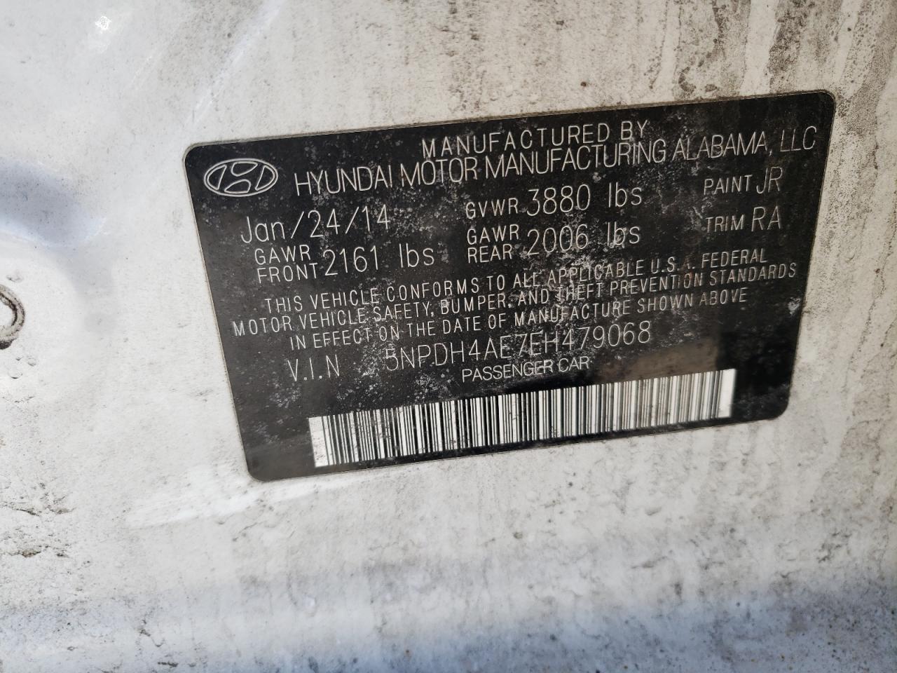2014 Hyundai Elantra VIN 5NPDH4AE7EH479068 Copart auction photo, front end damage thumbnail 13