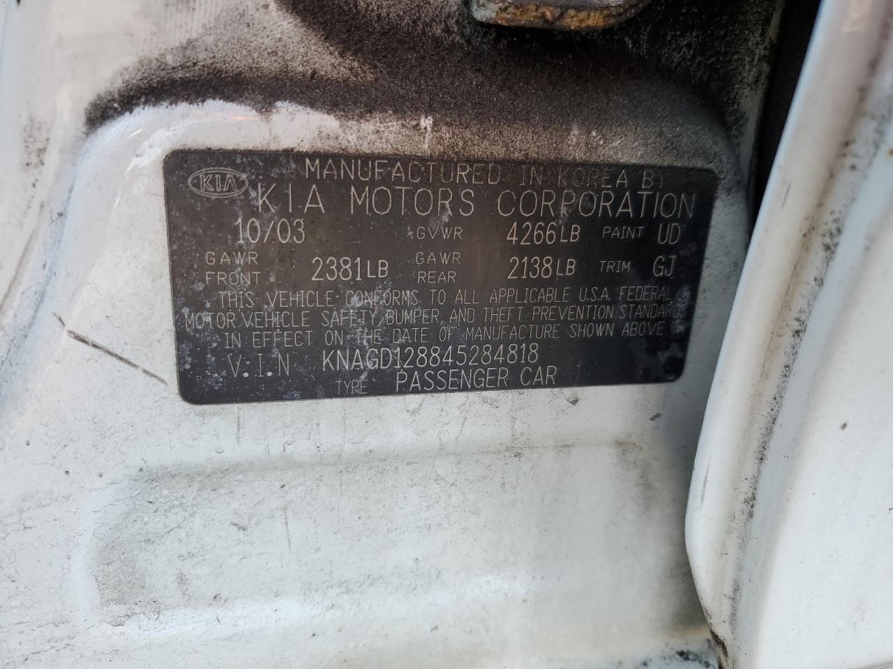 2004 KIA Optima VIN KNAGD128845284818 Copart auction photo, front end damage thumbnail 12