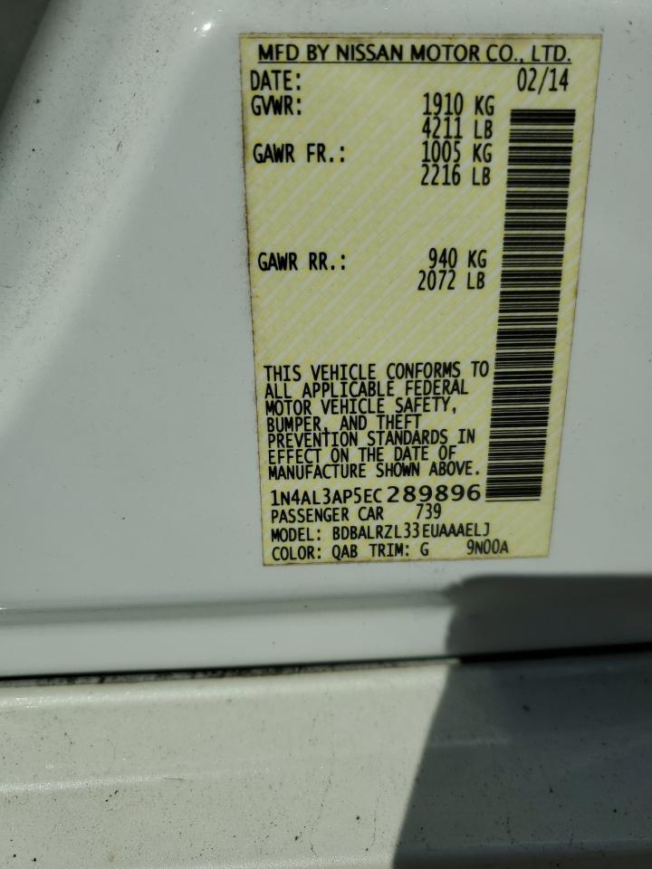 2014 Nissan Altima VIN 1N4AL3AP5EC289896 Copart auction photo, vandalism / rear end damage thumbnail 12