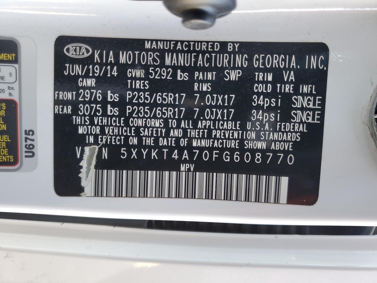 2015 KIA Sorento VIN 5XYKT4A70FG608770 Copart auction photo, front end damage thumbnail 13