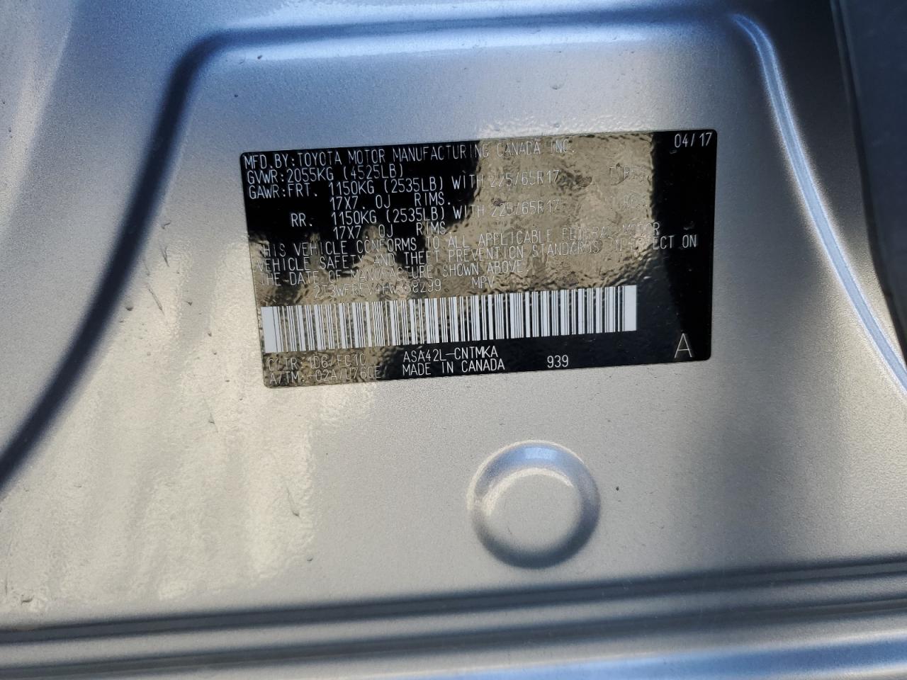 2017 Toyota RAV 4 VIN 2T3WFREV4HW368299 Copart auction photo, front end / rear end damage thumbnail 14