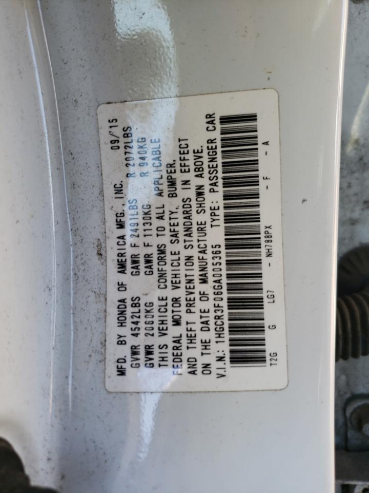2016 Honda Accord VIN 1HGCR3F06GA005365 Copart auction photo, front end damage thumbnail 14