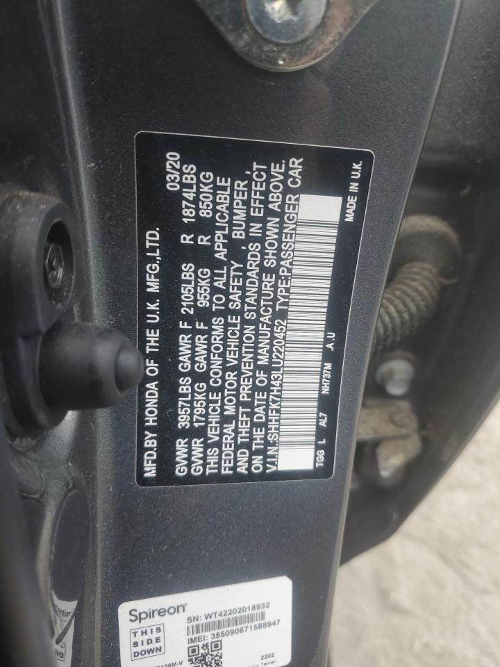 2020 Honda Civic VIN SHHFK7H43LU220452 Copart auction photo, minor dent/scratches damage thumbnail 13