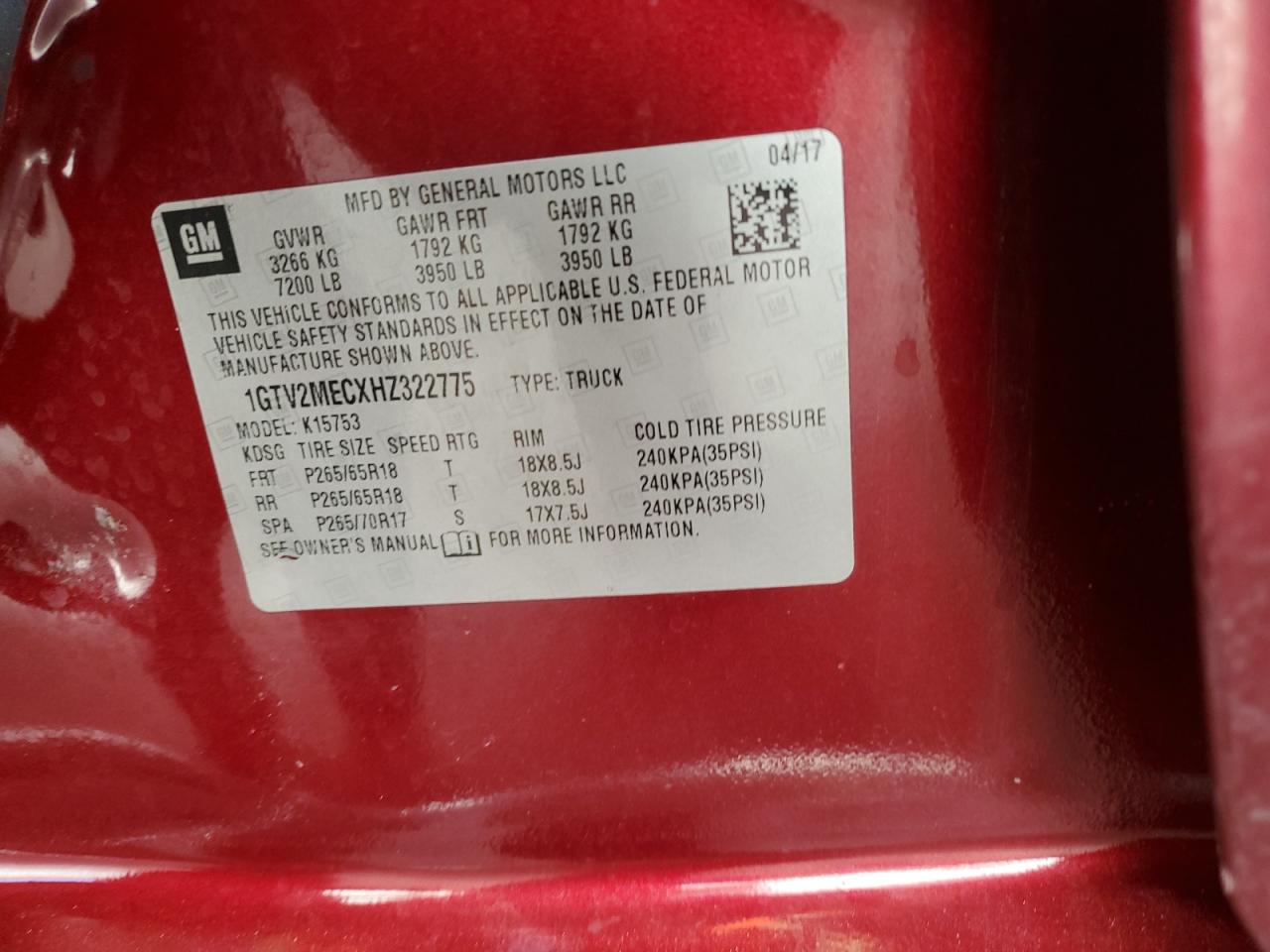 2017 GMC Sierra VIN 1GTV2MECXHZ322775 Copart auction photo, all over damage thumbnail 12