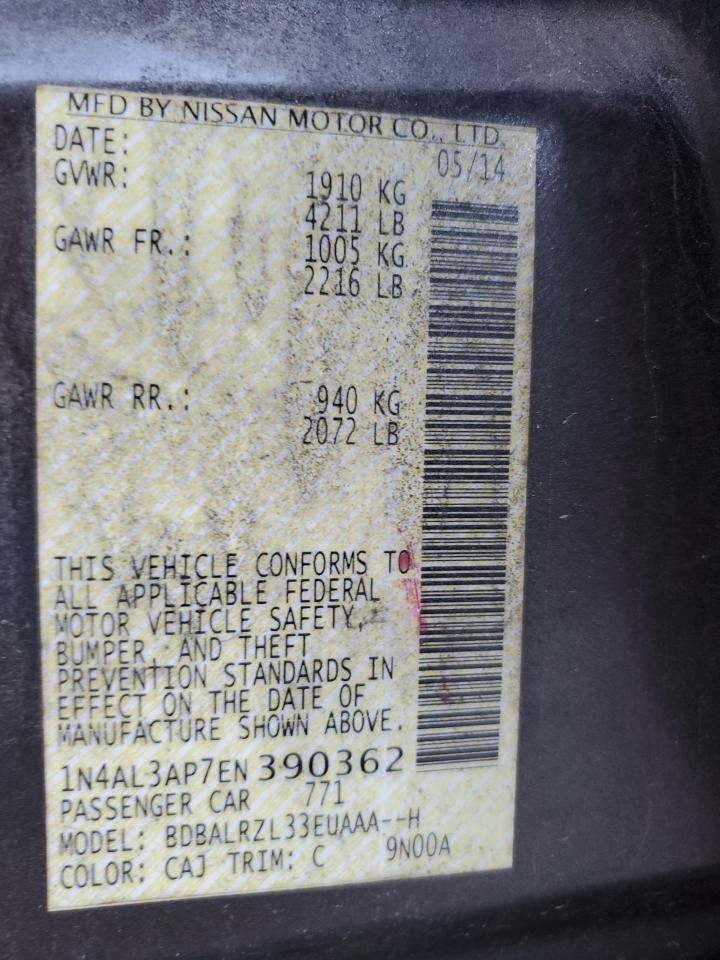 2014 Nissan Altima VIN 1N4AL3AP7EN390362 Copart auction photo, all over damage thumbnail 12