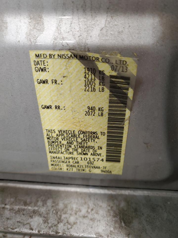 2014 Nissan Altima VIN 1N4AL3AP9EC101574 Copart auction photo, undercarriage / front end damage thumbnail 14