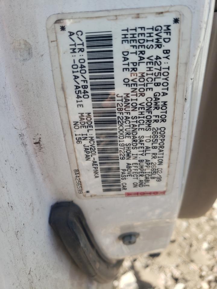 1999 Toyota Camry VIN JT2BF22KXX0197229 Copart auction photo, rear end damage thumbnail 12